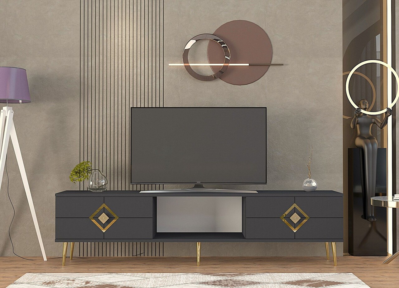 Comoda TV, Hanah Home, Robber, 150x40.6x29.6 cm, Antracit / Aur - imagine 7